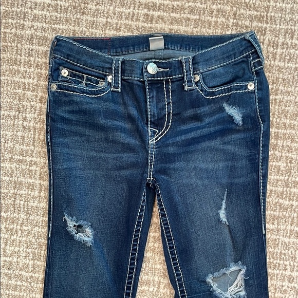 Women’s TRUE RELIGION Bootcut Distressed Blue Jeans Sz 30 - Picture 2 of 8